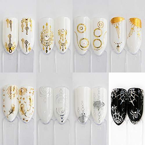 HuangHM 30 sheets 600 picture nail seal Nail foil ultra-thin real greasy not nail decoration salon decoration 3D design three-dimensional DIy decorative manicure pedicure cute Gold Silver