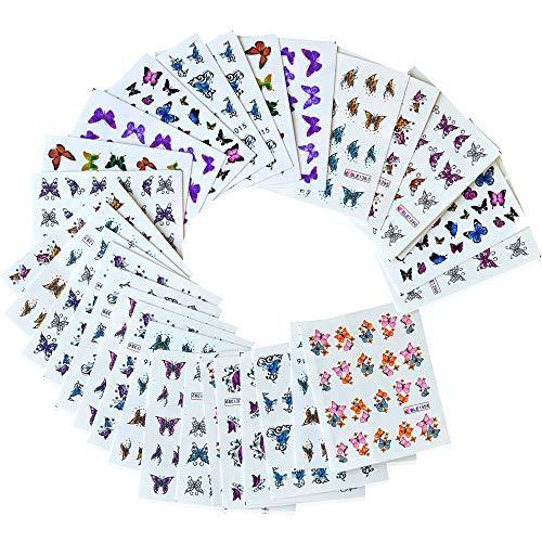 PNBHD 1 set summer of colorful Silder butterfly nail art sticker water mark colorful tips Nail Sticker Manicure tool design (color: STZ352 391 40Pcs)