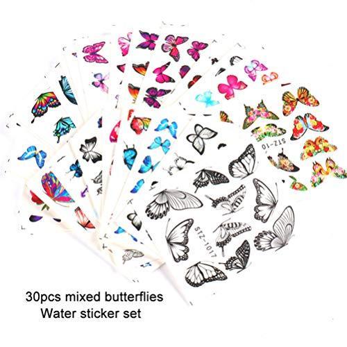 Frcolor nail seal butterfly nail sticker dry flower nail art seal stick only gel nail manicure sticker 30 piece set (mixed pattern)