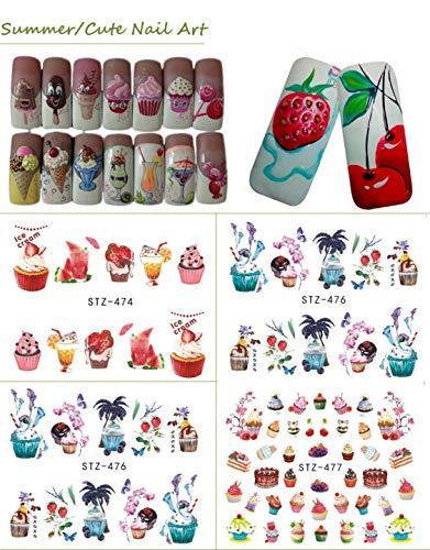 18 pieces cake fruit Nail Art seal Hamizu manicure set women just stick decals water transfer stickers 3D, girl, Children's ultra-thin children nail sticker cute work or casual nail decoration 10031