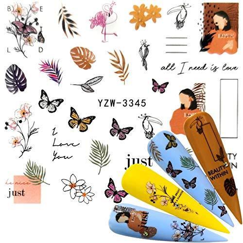 CLSMD 2020 years 1 sheet nail sticker butterfly / flower / leaf summer of colorful water transfer nail jewelry UV Gel Polish DIY decals (color: YZW 3346)