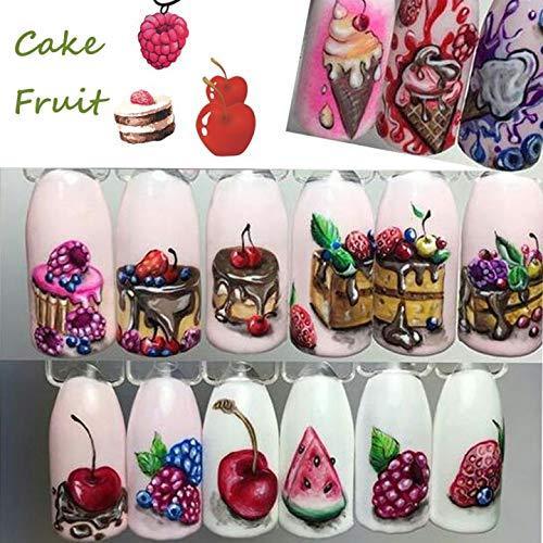 18 pieces cake fruit Nail Art seal Hamizu manicure set women just stick decals water transfer stickers 3D, girl, Children's ultra-thin children nail sticker cute work or casual nail decoration 10031