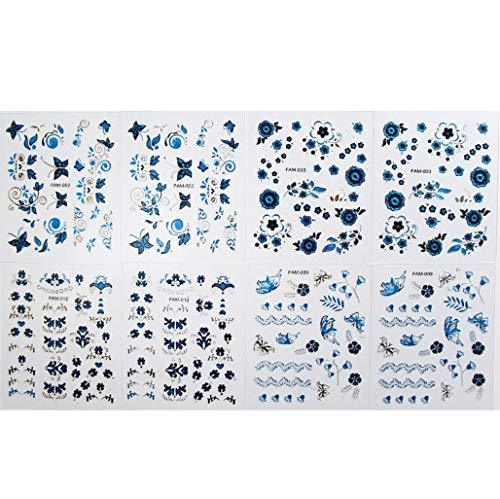 YONIK nail seal 3D nail sticker nail art just stick seal butterfly floral lace 24-sheet set blue