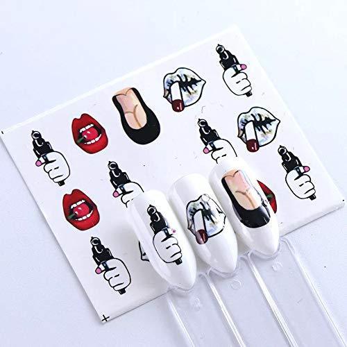 9 pieces Nail Art seal Hamizu decal water transfer sticker pasted lip style Women, Girls, Children's ultra-thin children nail sticker cute work or casual nail decoration 10190