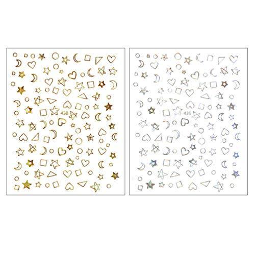 Frcolor nail seal 3D nail sticker gold moon star design Nail Art seal nail for decorative stick only manicure accessories 10-sheet set (random pattern)