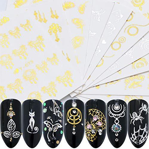 HuangHM 30 sheets 600 picture nail seal Nail foil ultra-thin real greasy not nail decoration salon decoration 3D design three-dimensional DIy decorative manicure pedicure cute Gold Silver