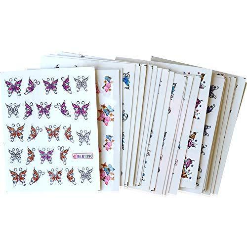 PNBHD 1 set summer of colorful Silder butterfly nail art sticker water mark colorful tips Nail Sticker Manicure tool design (color: STZ352 391 40Pcs)