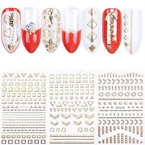 Set of four gold geometric nail 3D seal nail seal sticker Nail Art