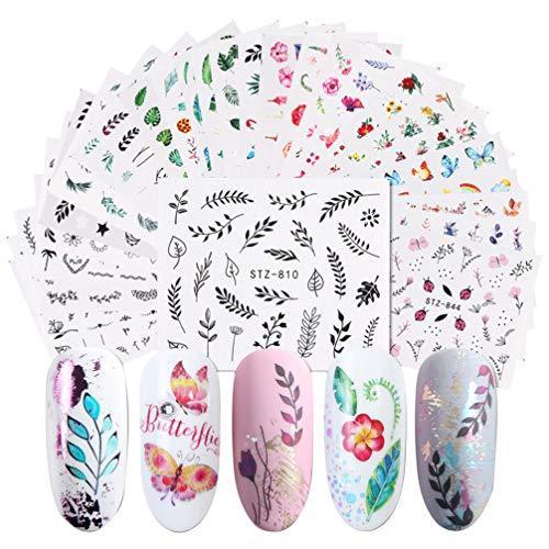 Frcolor nail seal watercolor-like nail sticker leaves and flower design nail art seal self-adhesive nail polish decorated 29-sheet set (mixed colors)