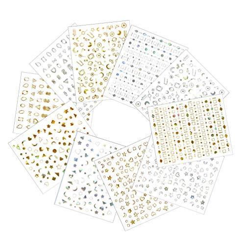 Frcolor nail seal 3D nail sticker gold moon star design Nail Art seal nail for decorative stick only manicure accessories 10-sheet set (random pattern)