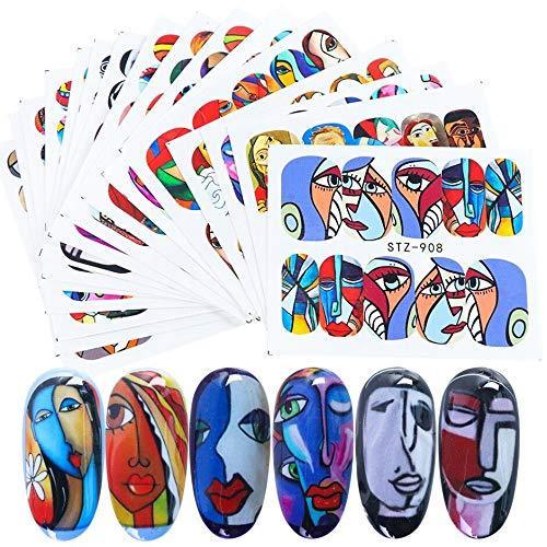 16 pieces Nail Art seal Hamizu decal water transfer sticker pasted abstract art style Women, Girls, Children's ultra-thin children nail sticker cute work or casual nail decoration 10080