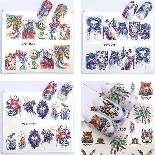 19 pieces Nail Art seal Hamizu decal water transfer sticker pasted animal wolf peacock fox Women, Girls, Children's ultra-thin children nail sticker cute work or casual nail decoration 10062