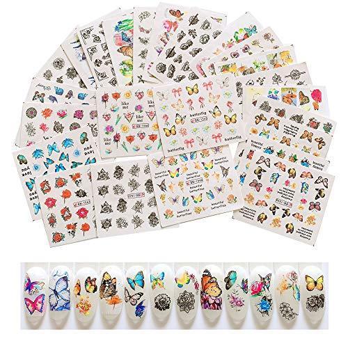 Butterfly flower design woman stuck 24 pieces Nail Art seal Hamizu decal water transfer stickers, girl, Children's ultra-thin children nail sticker cute work or casual nail decoration 10208