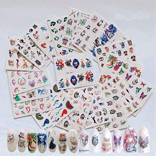 19 pieces Nail Art seal Hamizu decal water transfer sticker pasted animal wolf peacock fox Women, Girls, Children's ultra-thin children nail sticker cute work or casual nail decoration 10062