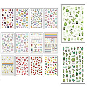 14-sheet set Ins popular cute nail seal children adult nail sticker green materials flower / strawberry / fruit / rainbow, etc.