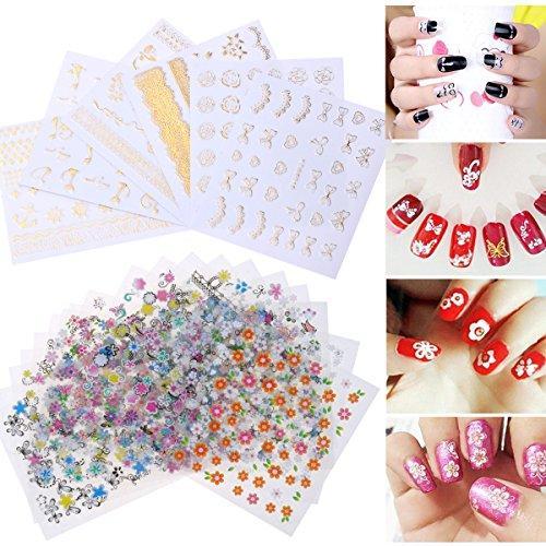 Biutee nail sticker 50 sheets floral Nail Art seal 3D nail seal mixed floral nail seal (50 Images)