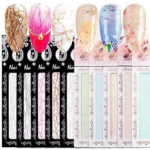 [10 species containing] 3D mesh nail sticker net line seal 3D Nail Art Metal Sticker Nail seal holo-adhesive silk foil Nail Art Decoration decals glitter transfer foil DIY sticker manicure tips decals Poland tips