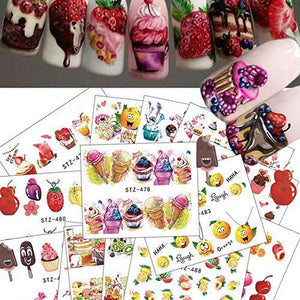 18 pieces cake fruit Nail Art seal Hamizu manicure set women just stick decals water transfer stickers 3D, girl, Children's ultra-thin children nail sticker cute work or casual nail decoration 10031