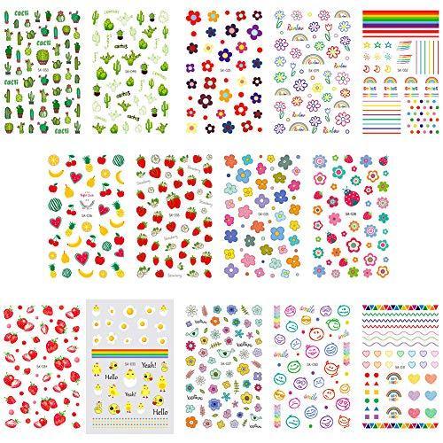 2019 Popular Nail Art seal set, manicure woman just put 14 sheets cute 3D, girl, Children's ultra-thin children nail sticker flower, rainbow, strawberry, star, moon, emoticons work or casual nail decoration for ladies gift gift nail accessories