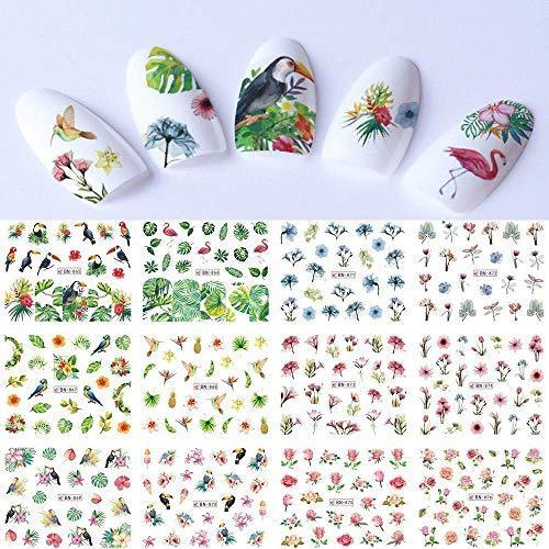 12-sheet set flamingo flower Flower Monstera nail seal water Nail sealing gel nail self nail resin flamingo bird summer nail seal pink flamingo pink seal