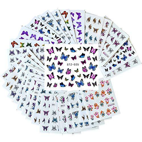 PNBHD 1 set summer of colorful Silder butterfly nail art sticker water mark colorful tips Nail Sticker Manicure tool design (color: STZ352 391 40Pcs)