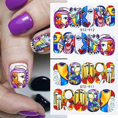 16 pieces Nail Art seal Hamizu decal water transfer sticker pasted abstract art style Women, Girls, Children's ultra-thin children nail sticker cute work or casual nail decoration 10080