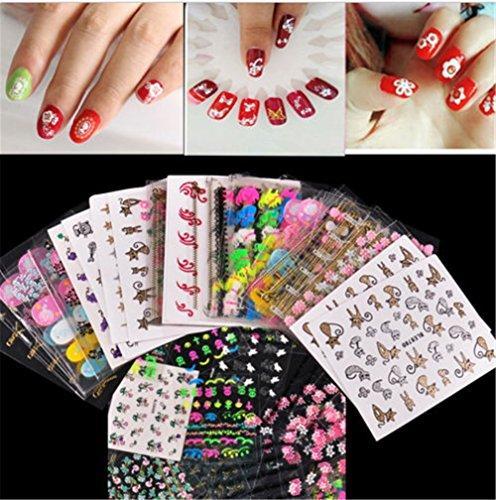 Biutee nail sticker 50 sheets floral Nail Art seal 3D nail seal mixed floral nail seal (50 Images)