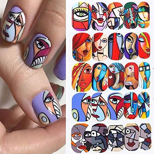 16 pieces Nail Art seal Hamizu decal water transfer sticker pasted abstract art style Women, Girls, Children's ultra-thin children nail sticker cute work or casual nail decoration 10080