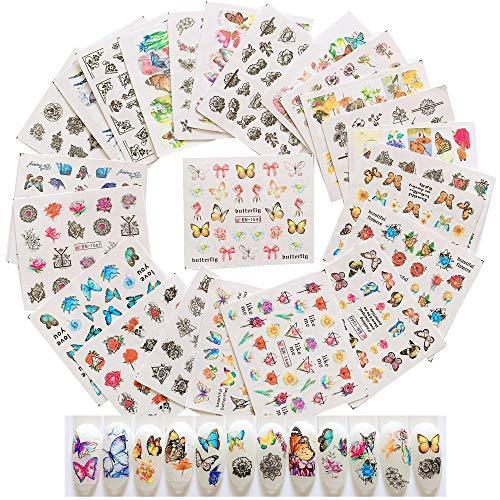 Butterfly flower design woman stuck 24 pieces Nail Art seal Hamizu decal water transfer stickers, girl, Children's ultra-thin children nail sticker cute work or casual nail decoration 10208