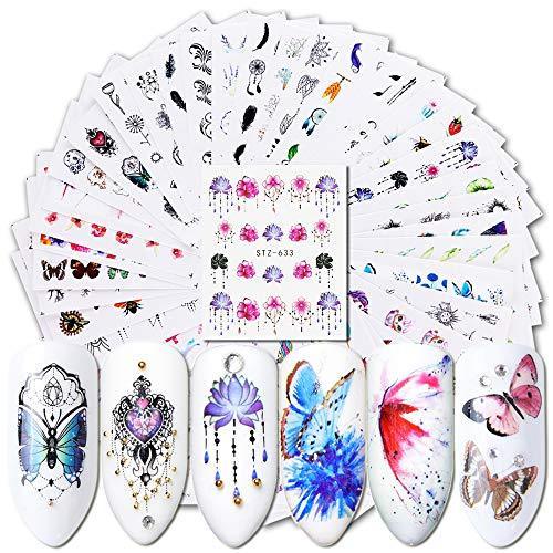 Kingsie nail seal 40 sheets set water seal natural scenery dream catcher flower butterfly Manicure Nail Art Decoration