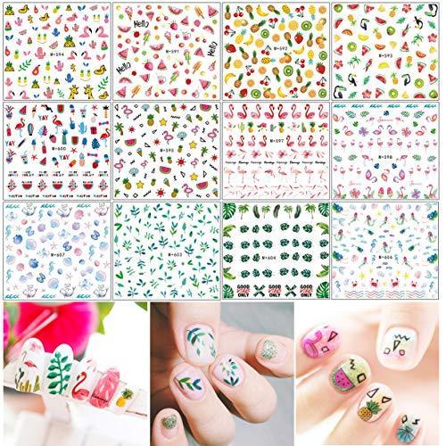 12 pieces Nail Art seal Mini pattern nail art for fruit, flowers, shells, mermaid, leaves, birds, such as animal pattern aligned with cute manicure nail sticker