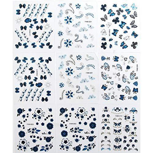 YONIK nail seal 3D nail sticker nail art just stick seal butterfly floral lace 24-sheet set blue