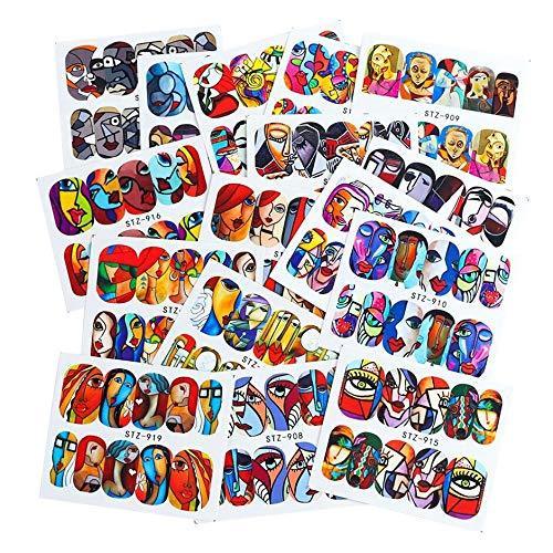 16 pieces Nail Art seal Hamizu decal water transfer sticker pasted abstract art style Women, Girls, Children's ultra-thin children nail sticker cute work or casual nail decoration 10080