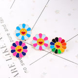 4 Colors Kpop Flowers Broche Fashion Rainbow Flower Enamel Pins Smiling Sunflower Brooches Cute Bag Icon Badges Men Women Gifts