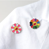 4 Colors Kpop Flowers Broche Fashion Rainbow Flower Enamel Pins Smiling Sunflower Brooches Cute Bag Icon Badges Men Women Gifts