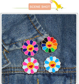 4 Colors Kpop Flowers Broche Fashion Rainbow Flower Enamel Pins Smiling Sunflower Brooches Cute Bag Icon Badges Men Women Gifts