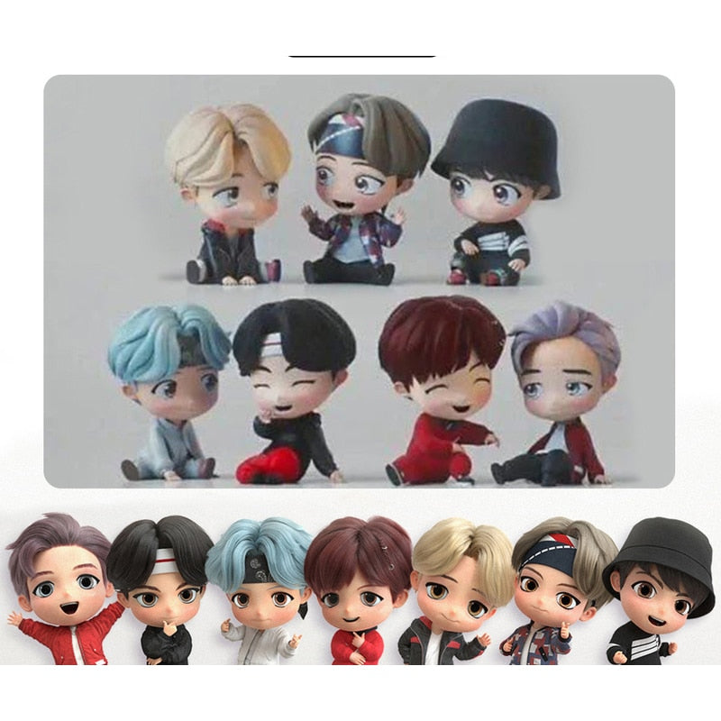 7PCS/set Bangtan Boys Groups Model Toys KPOP Star TOP Group A.R.M.Y PVC Keychain Action Figures Keyring Bt Kid