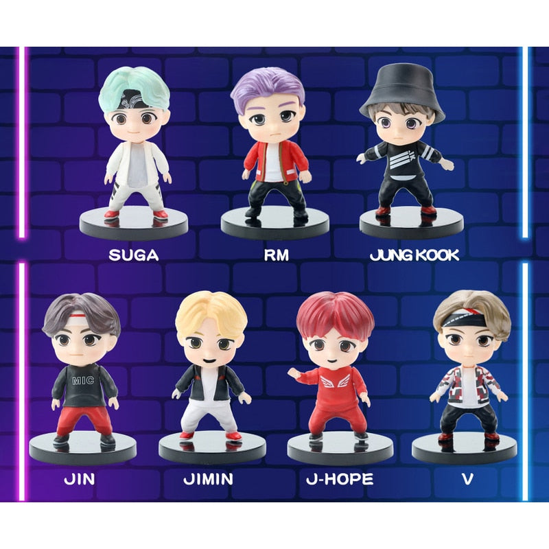 7PCS/set Bangtan Boys Groups Model Toys KPOP Star TOP Group A.R.M.Y PVC Keychain Action Figures Keyring Bt Kid