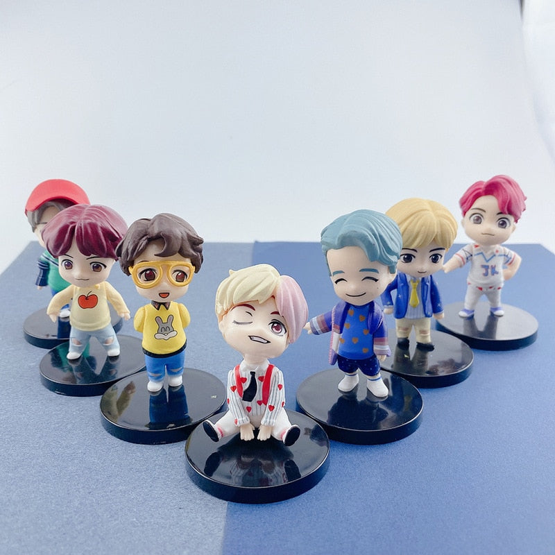 7PCS/set Bangtan Boys Groups Model Toys KPOP Star TOP Group A.R.M.Y PVC Keychain Action Figures Keyring Bt Kid