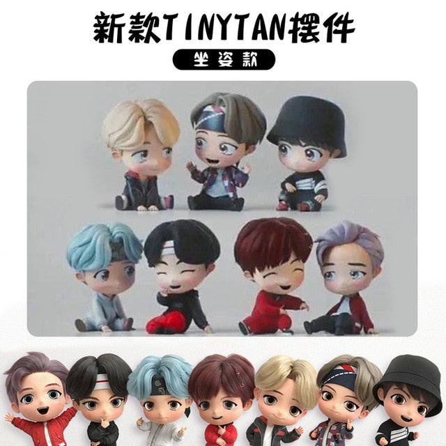 7PCS/set Bangtan Boys Groups Model Toys KPOP Star TOP Group A.R.M.Y PVC Keychain Action Figures Keyring Bt Kid