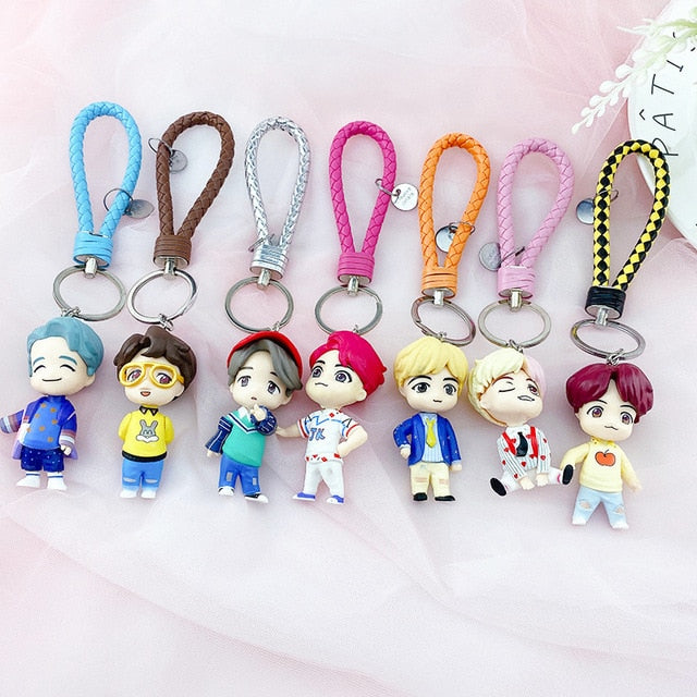 7PCS/set Bangtan Boys Groups Model Toys KPOP Star TOP Group A.R.M.Y PVC Keychain Action Figures Keyring Bt Kid