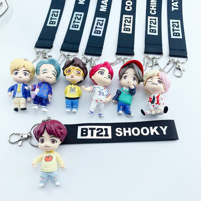 7PCS/set Bangtan Boys Groups Model Toys KPOP Star TOP Group A.R.M.Y PVC Keychain Action Figures Keyring Bt Kid