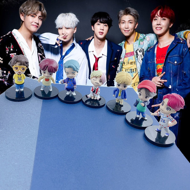 7PCS/set Bangtan Boys Groups Model Toys KPOP Star TOP Group A.R.M.Y PVC Keychain Action Figures Keyring Bt Kid