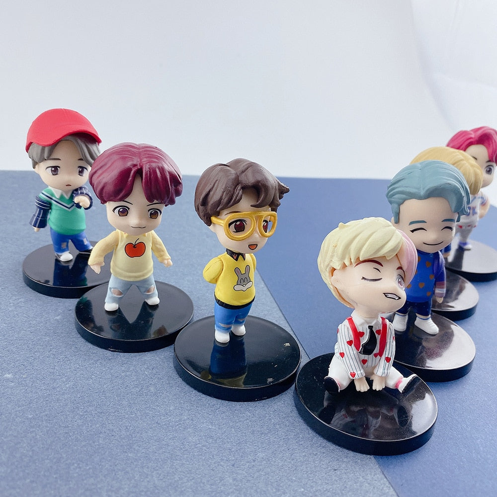 7PCS/set Bangtan Boys Groups Model Toys KPOP Star TOP Group A.R.M.Y PVC Keychain Action Figures Keyring Bt Kid