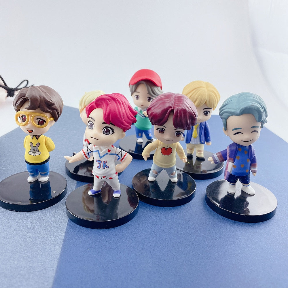 7PCS/set Bangtan Boys Groups Model Toys KPOP Star TOP Group A.R.M.Y PVC Keychain Action Figures Keyring Bt Kid