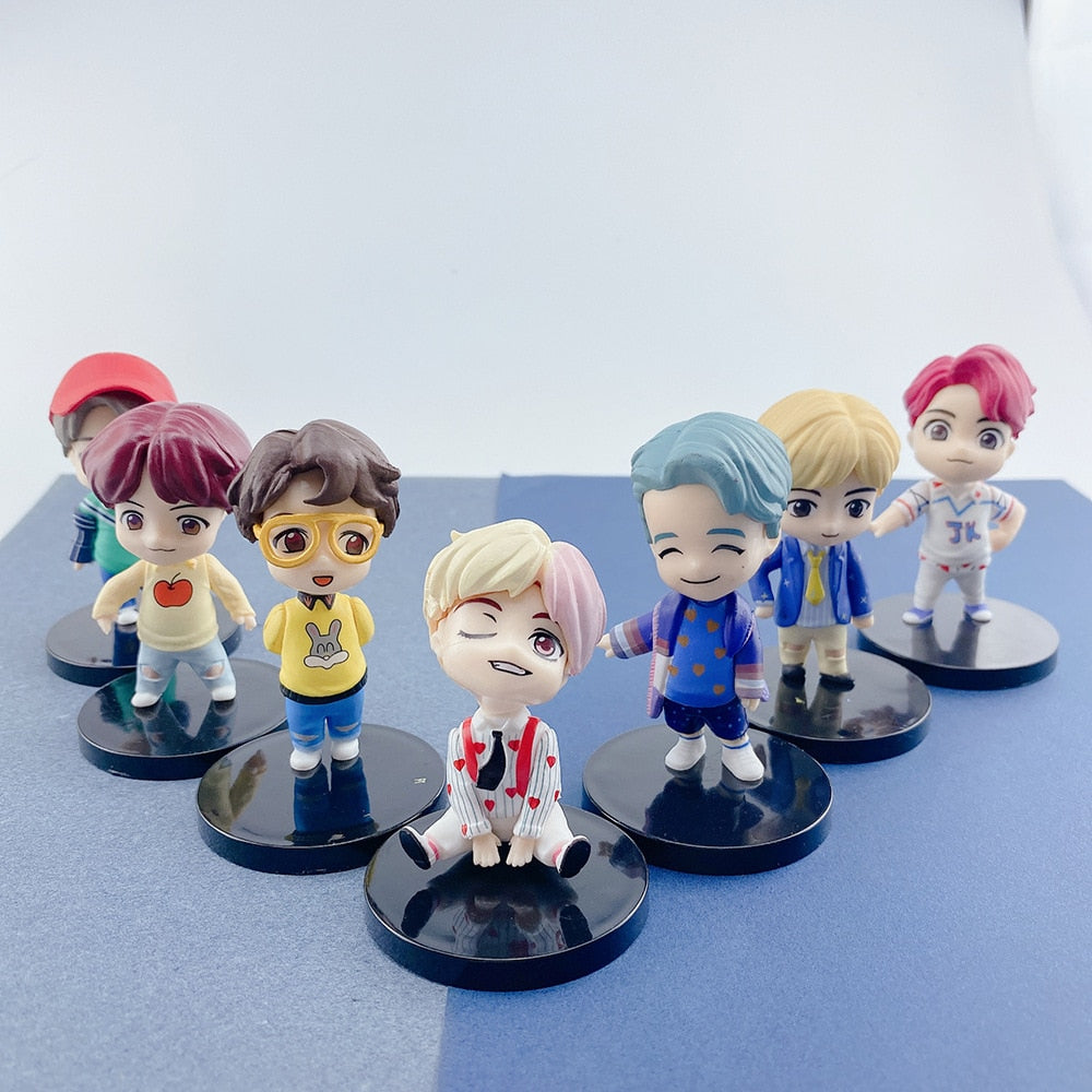 7PCS/set Bangtan Boys Groups Model Toys KPOP Star TOP Group A.R.M.Y PVC Keychain Action Figures Keyring Bt Kid