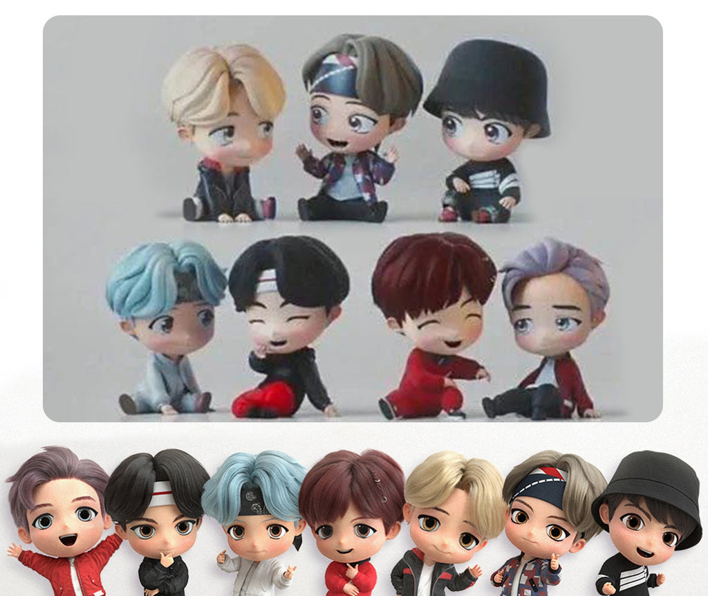 7PCS/set Bangtan Boys Groups Model Toys KPOP Star TOP Group A.R.M.Y PVC Keychain Action Figures Keyring Bt Kid