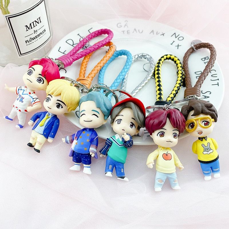 7PCS/set Bangtan Boys Groups Model Toys KPOP Star TOP Group A.R.M.Y PVC Keychain Action Figures Keyring Bt Kid