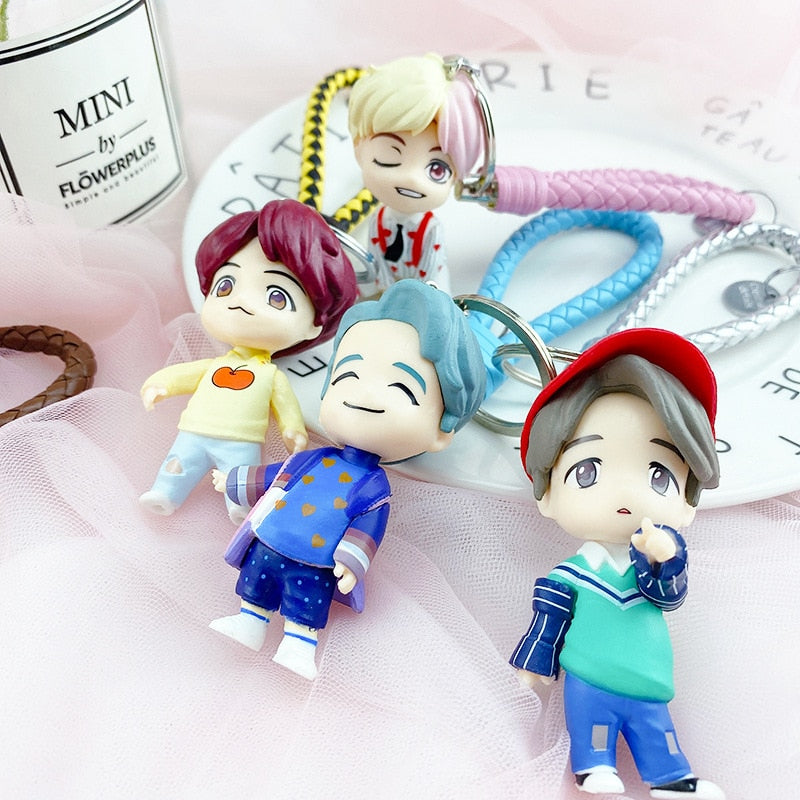 7PCS/set Bangtan Boys Groups Model Toys KPOP Star TOP Group A.R.M.Y PVC Keychain Action Figures Keyring Bt Kid