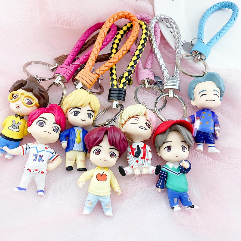 7PCS/set Bangtan Boys Groups Model Toys KPOP Star TOP Group A.R.M.Y PVC Keychain Action Figures Keyring Bt Kid